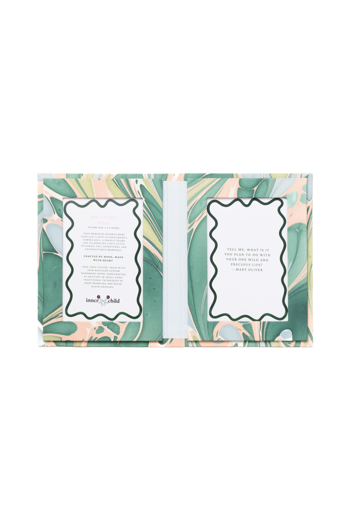 Hand Marbled Frame Folding Book 4x6 - Green and Pink  | Inner Child