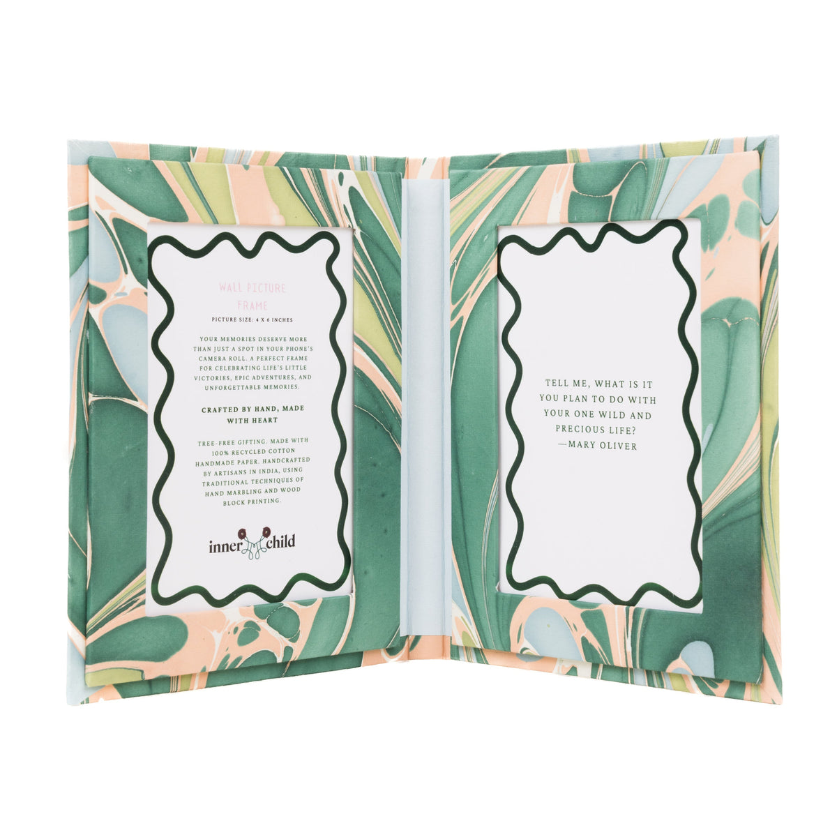 Hand Marbled Frame Folding Book 4x6 - Green and Pink  | Inner Child