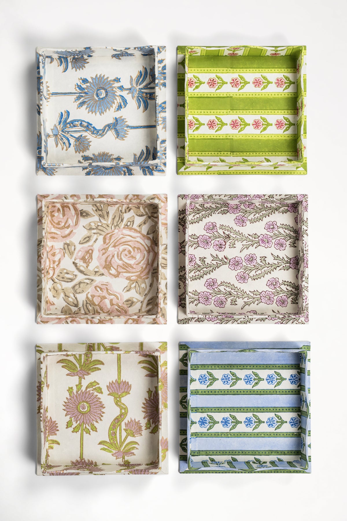 Nesting Scalloped Blockprint Trays in Rose Garden