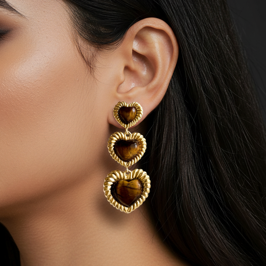 Sloan Triple Heart Earrings  | Kimono Dragon
