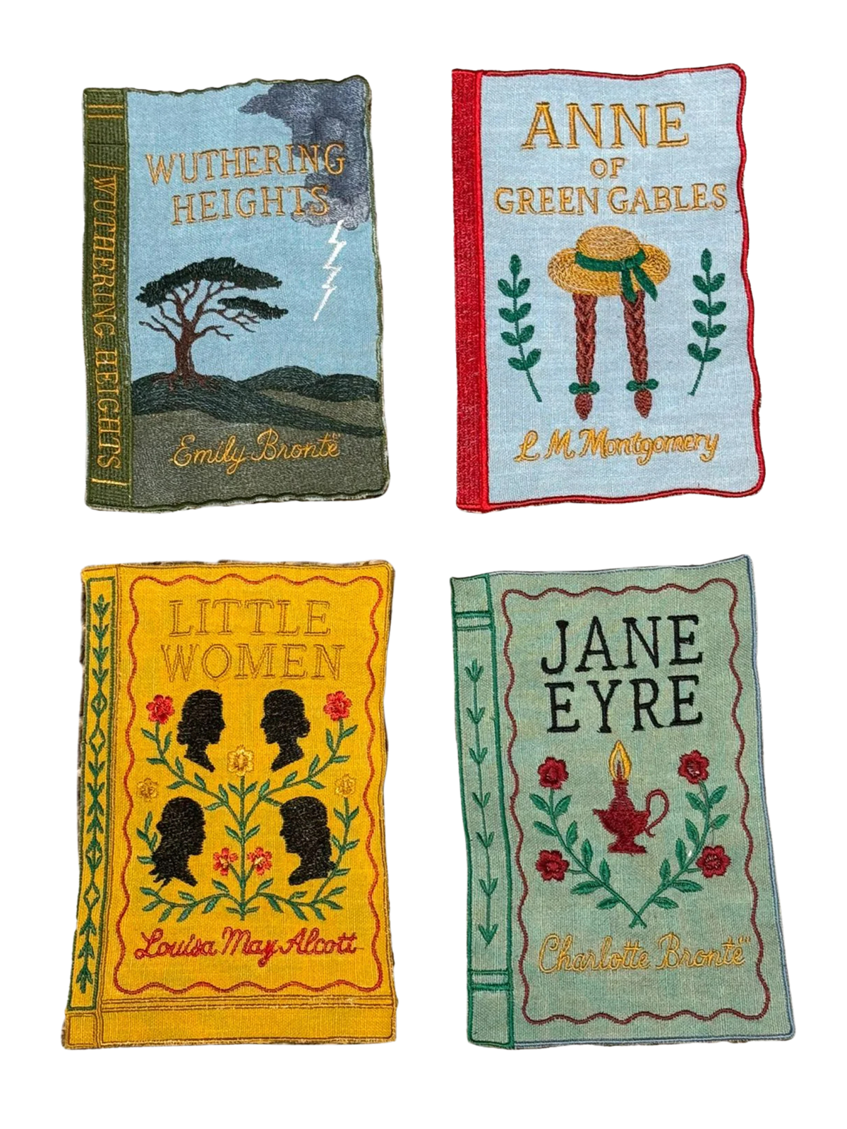 Literary Heroines Books Embroidered Cocktail Napkins, Set of 4