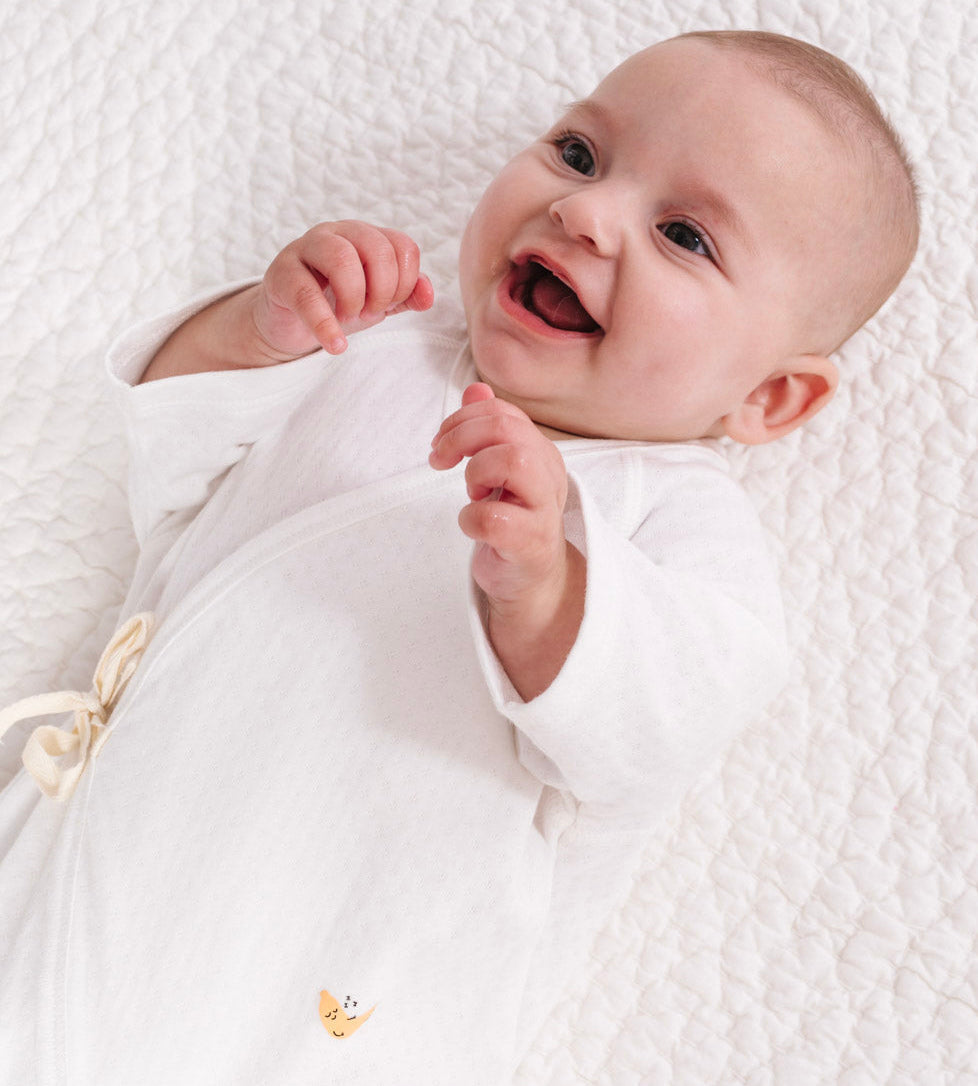 White Pointelle Baby Kimono Onesie