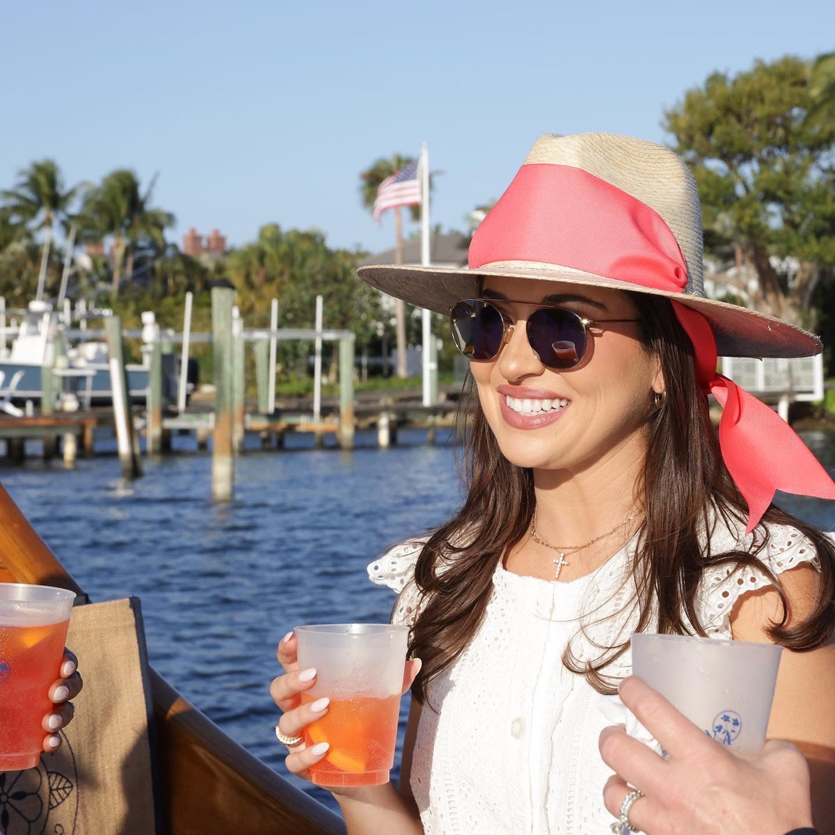 Zinnia Sun Hat - Coral Wide &amp; Short Grosgrain Ribbon