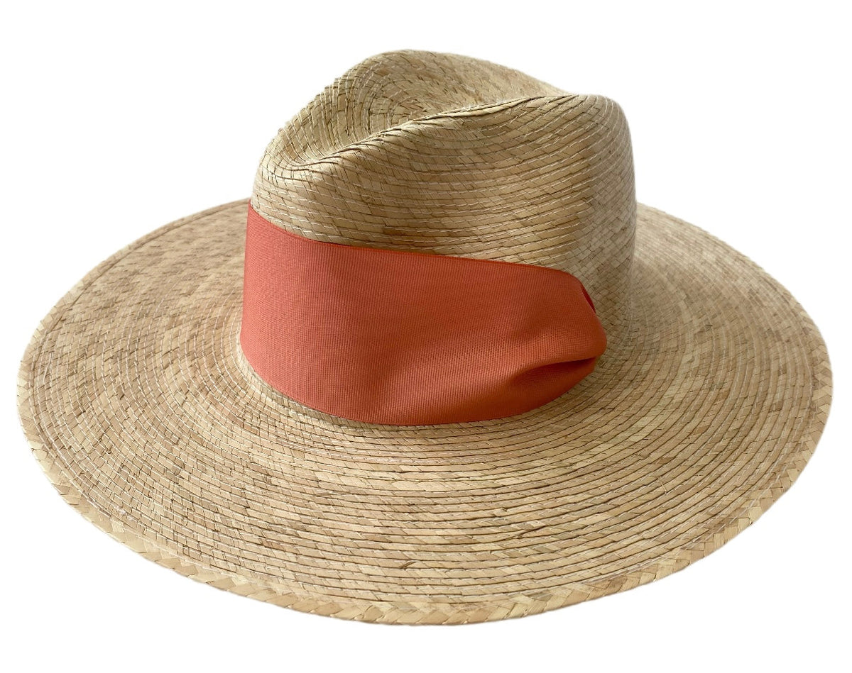 Zinnia Sun Hat - Coral Wide &amp; Short Grosgrain Ribbon