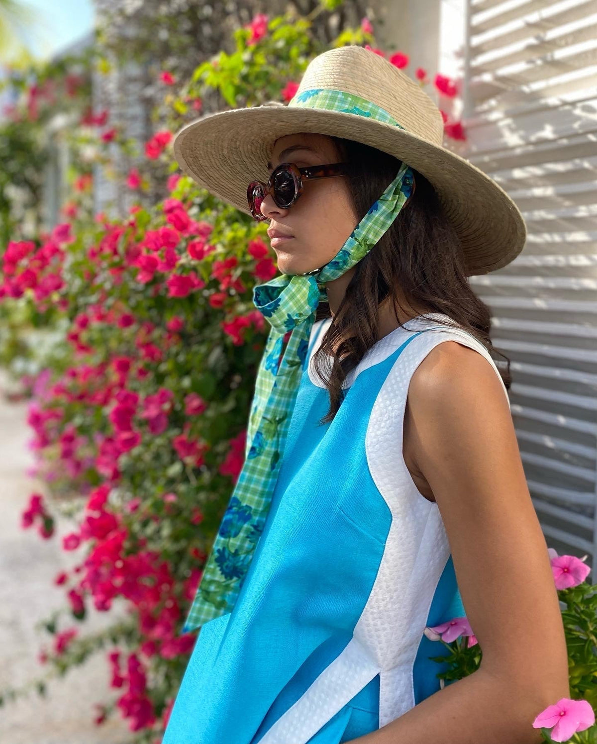 Hollyhock Sun Hat - White Long Grosgrain Ribbon