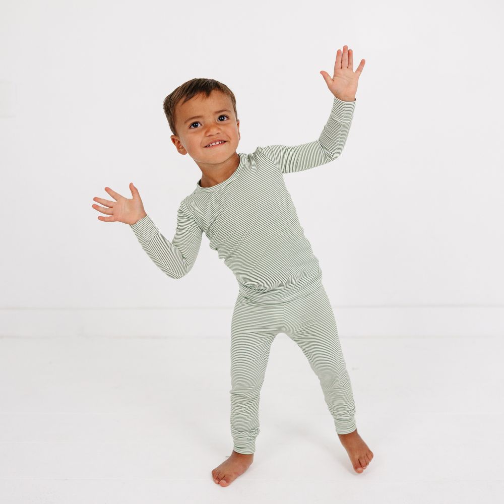 Evergreen Stripe Bamboo Kids Pajama Set | Motette