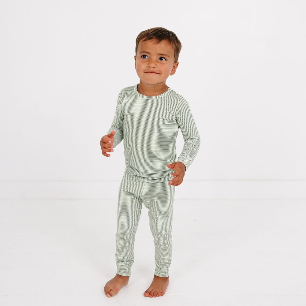 Evergreen Stripe Bamboo Kids Pajama Set | Motette