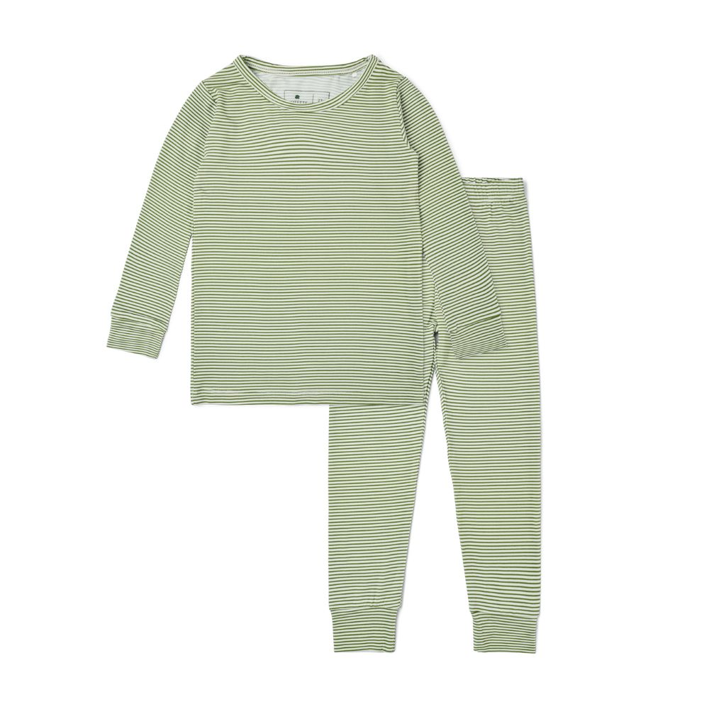 Evergreen Stripe Bamboo Kids Pajama Set | Motette