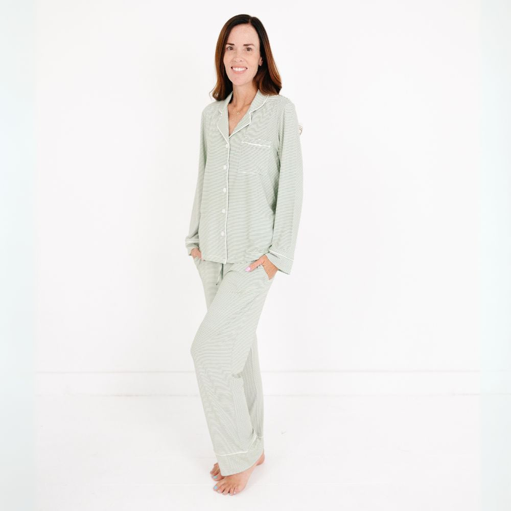 Evergreen Stripe Long Sleeve & Pants Bamboo Women's Pajama Set