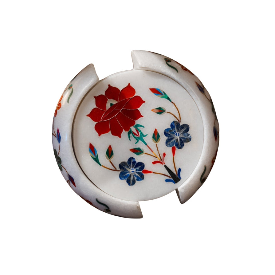Mughal Red Flower Coaster Set | Sangemar